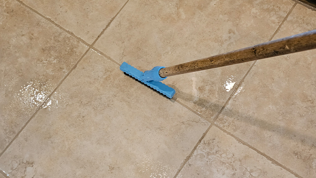 We manually scrub the grout.